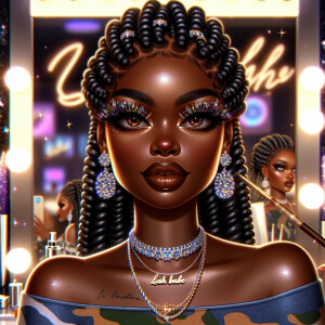 A glossy, painted 3D splash portrait featuring a melanin-rich Af...
