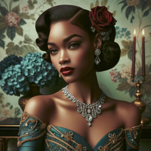 An elegant portrait of a light-skinned African-American Hawaiian...
