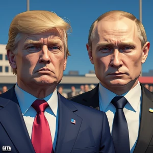 Trump and Putin, in gta art style
