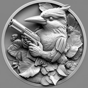 Design a high-contrast grayscale 3d bas relief of Kookaburra hol...