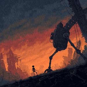 A small, completely black silhouette of a robot similar in size...