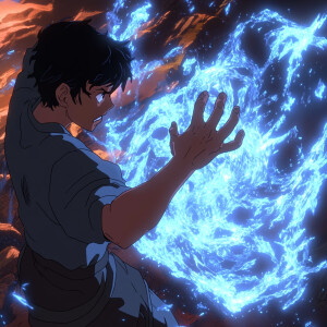 (anime, flat animation:1.2), action, dynamic pose, clenched fist...