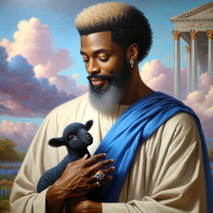 Oil painting of an African-American man resembling Jesus Christ,...