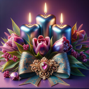 A digital artwork of a romantic and elegant still life featuring...