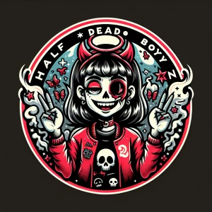 Create a logo for a  brand named "Half Dead Boyz" that features...