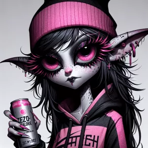 A graceful female grinch wearing a pink and black Nike hoodie an...