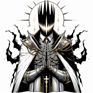 **Logo of the Headless King, black and white with gold accents,...