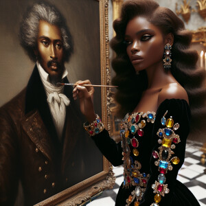 In a high-class, elegantly decorated studio, a very light-skinne...