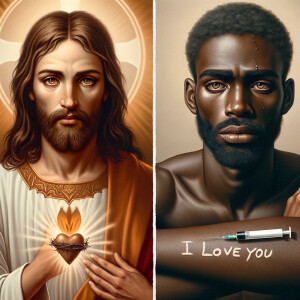 Can you help me create a African-American Jesus with medium with...