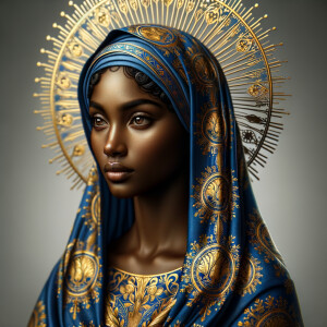 A dignified African-American woman with a serene expression stan...