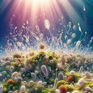 Illustration of the oxygen production in an oceanic plankton blo...