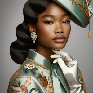 Imagine a portrait of a light-skinned African-American woman wit...