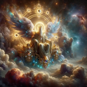 Jehovah God, as described in biblical scripture, rendered in a c...