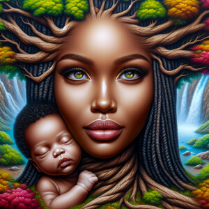 Create a close-up, hyper-realistic 3-D oil painting of a tree wi...