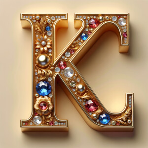 Create a 3-D realistic image with the letters  K.S. in gold raised letters , Add diamonds and colorful jewels