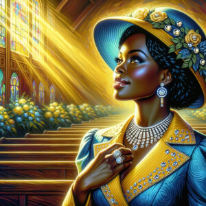 A spiritually enriching illustration portrays an African America...