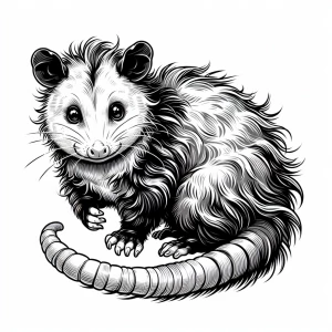 Illustrate a charming opossum with a friendly expression, detail...