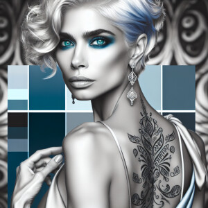 Platinum blonde Kahlan Amnell, mantra-scripted blue tattoo traci...