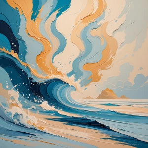 Design an abstract painting inspired by a tranquil beach setting...