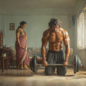 Hyperrealism ,a indian muscular beefy sweaty man exercising i...