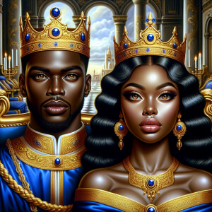 Create a 3-D realistic oil, painting of a African-American Royal...