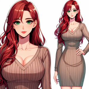 Create an image of a 34-year-old woman with a sophisticated allu...