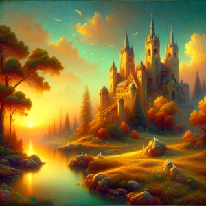 Fantasy scene,composed with the golden ratio to create a harmoni...
