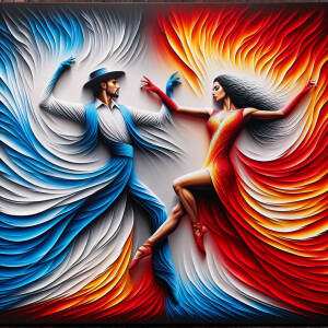 The image is an abstract air brushed canvas painting depicting t...