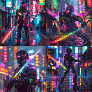 Create an tokyo warrior with cyberpunk style and he also got his...
