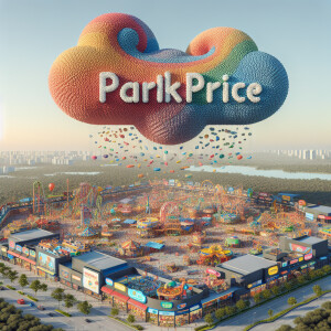 Amusement park, view from afar, general plan, the word ParkPrice...
