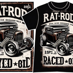Creating a vector tee-shirt design featuring a vintage ratrod ca...
