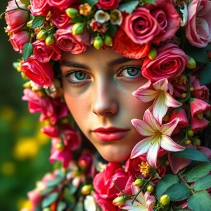 A person wearing armor made entirely of fresh, blooming flowers....