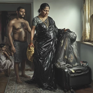 Digital art 1:1 ,a 54-year-old Gujarati aunty who works as a hou...