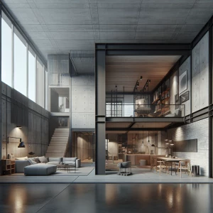 i want to image of modern house with minimalist and industrial t...