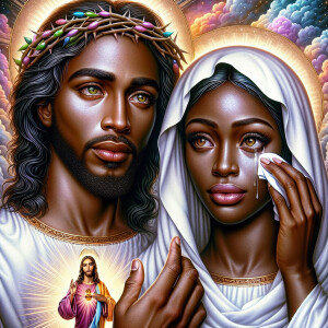 Ensure that the image distinctly represents both Jesus Christ an...