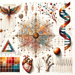 The golden ratio, Minimalist art Circuit, boards, circuitry, diagrams Cellular structures, DNA, circuit boards, colorful wires,  asian and Egyptian  graffiti, lie detector graphs, cardio printout, branches Bones painterly background rust