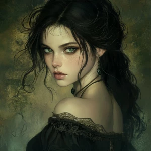 Soft, golden light dances across a feminine form with piercing e...