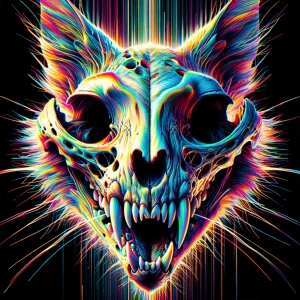 Portrait of modern day alien cat creature skull with digital gl...
