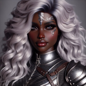 A beautiful huntress from the “Monster Hunter” series with dark...