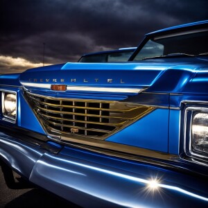 1983 Chevrolet C10 lowrider in highly reflective blue paint, det...