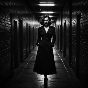Create an image of a femme fatale, depicted as a captivating wom...