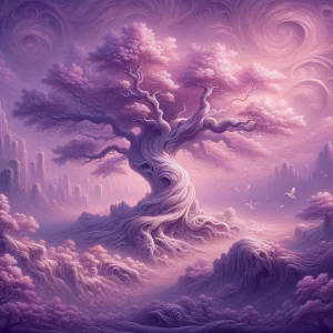 In a dreamy dreamscape, hues of mauve float softly across an exp...