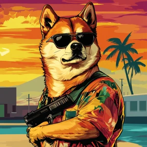 MEME DOGE in GTA art style, , in the style of a Grand Theft Aut...