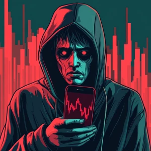 a pale, depressed-looking man with sunken eyes and hoodie, blank...