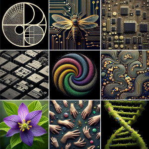 The golden ratio, Minimalist art Circuit, boards, circuitry, diagrams Cellular structures, DNA, circuit boards, colorful wires,  asian and Egyptian  graffiti, lie detector graphs, cardio, printout , branches infinity sign, cave, Art, handprints, distant birds flying, flowering vines, abstract gestural painting, dna