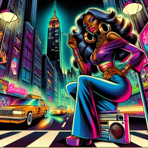 Boujee African American woman in bold 1990s nostalgia style, exa...