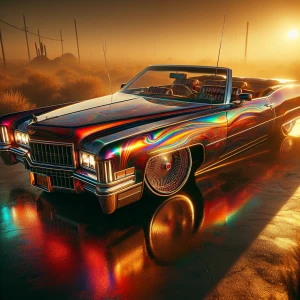 A 1971 Cadillac Eldorado Lowrider convertible, gleaming under a...