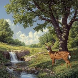 Under a pristine blue sky speckled with white, fluffy clouds, a...