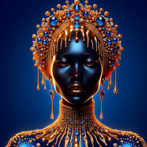 Create a 3-D realistic, elegant figure against a vivid royal blu...