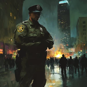 A solitary sheriff's deputy in Los Angeles, appears poised and d...